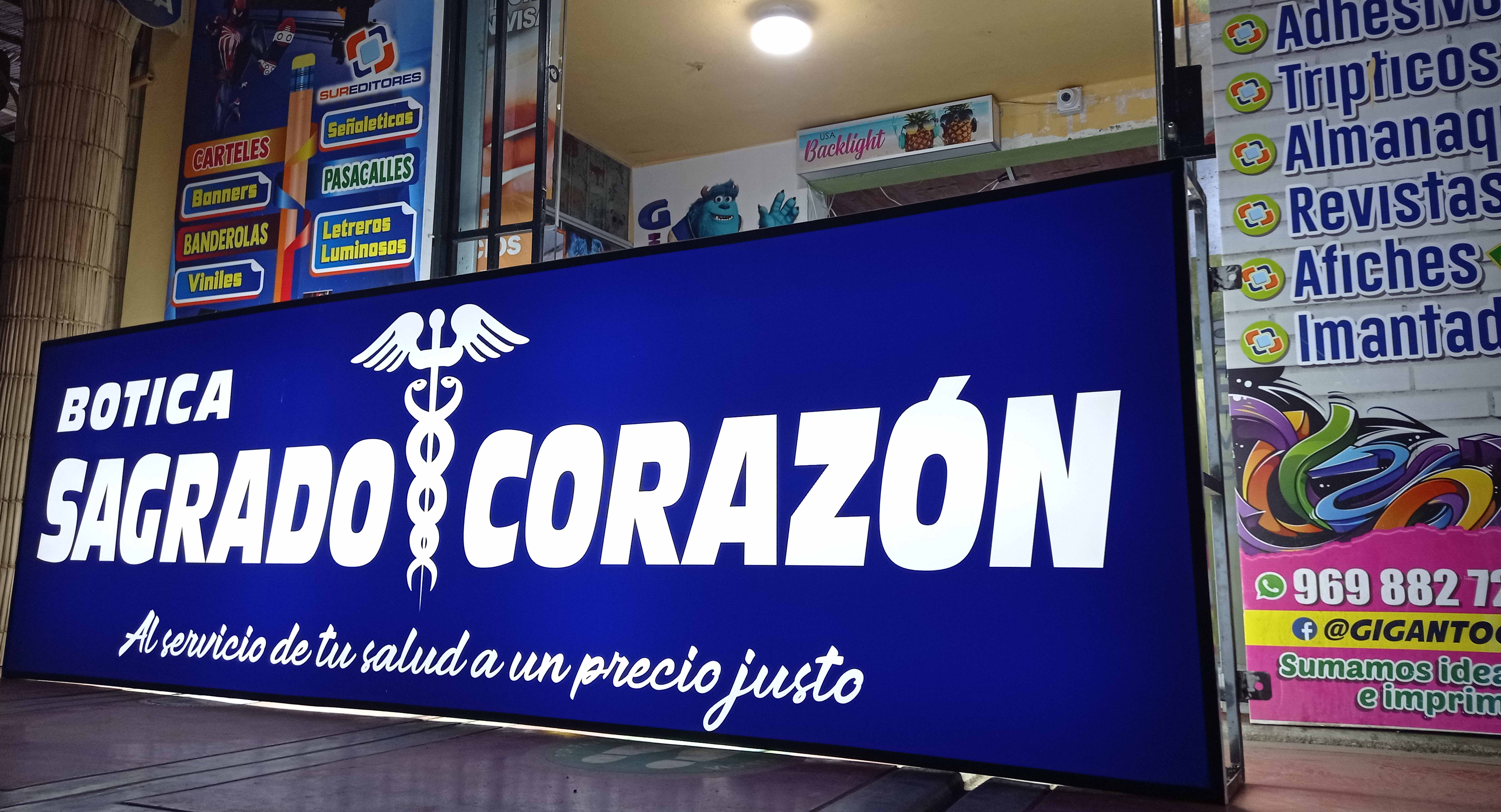 Letrero luminoso para Botica Sagrado Corazon